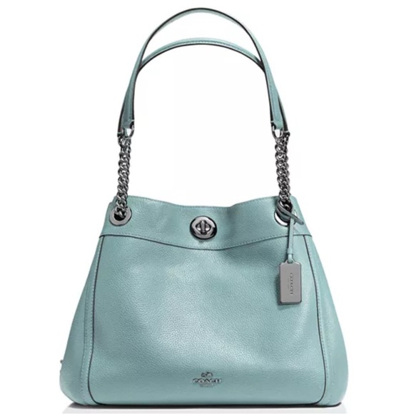Coach Blue Leather Shoulder Bag with Chain Strap - Picture 1 of 6